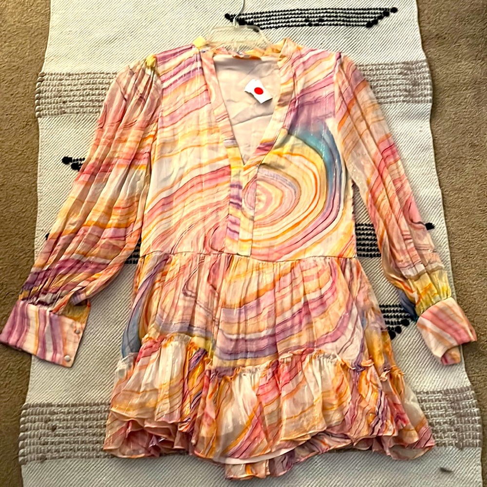 NWT Rococo Sand Multi-colored flounced mini w/metallic lurex thread Multisizes